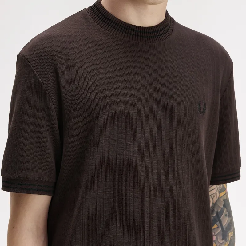 Fred Perry Ribbed Jersey T-Shirt - Rich Brown-3