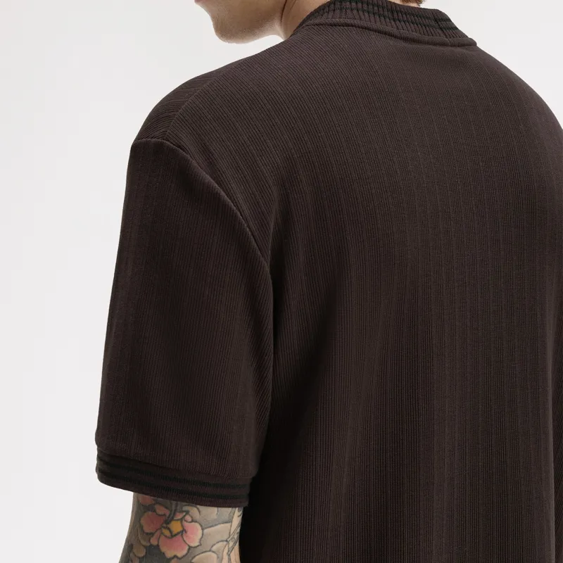 Fred Perry Ribbed Jersey T-Shirt - Rich Brown-4
