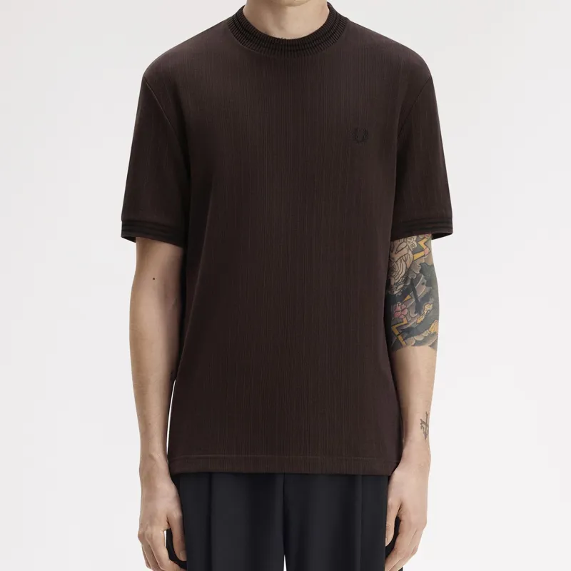 Fred Perry Ribbed Jersey T-Shirt - Rich Brown-5