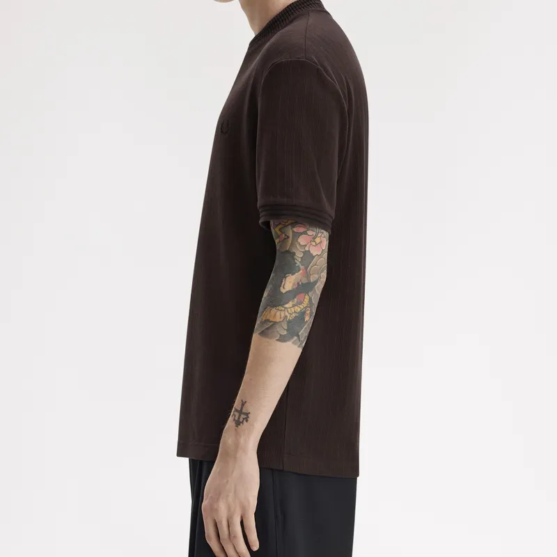 Fred Perry Ribbed Jersey T-Shirt - Rich Brown-6