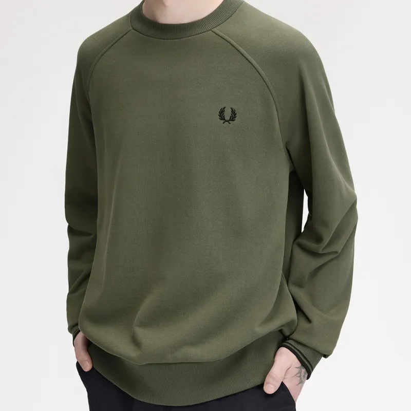 Fred Perry Tipped Crewneck Sweatshirt - Laurel Wreath Green-2