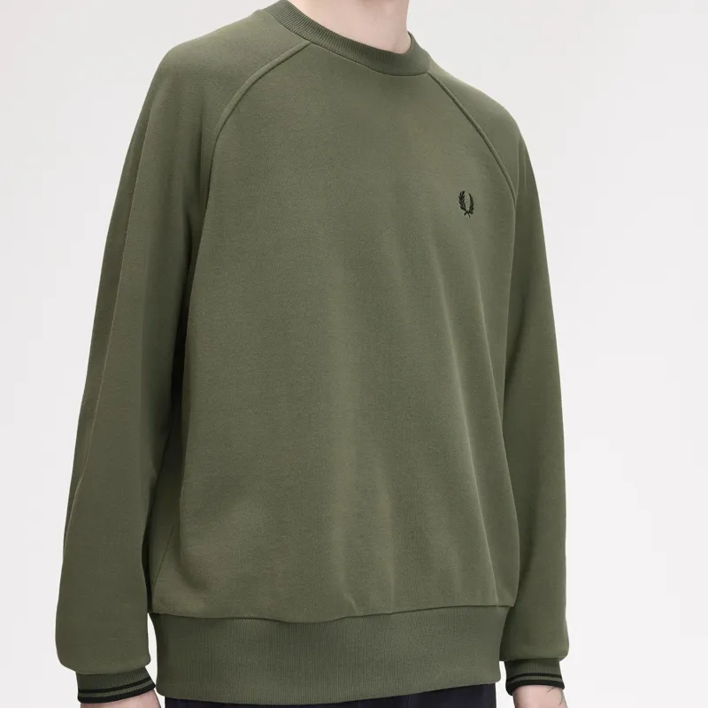 Fred Perry Tipped Crewneck Sweatshirt - Laurel Wreath Green-3