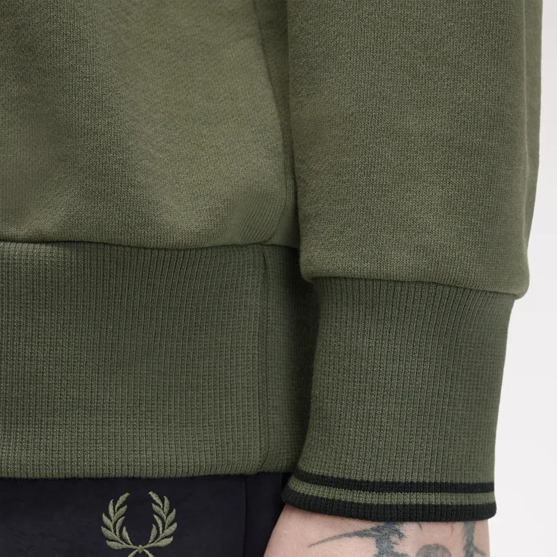 Fred Perry Tipped Crewneck Sweatshirt - Laurel Wreath Green-5