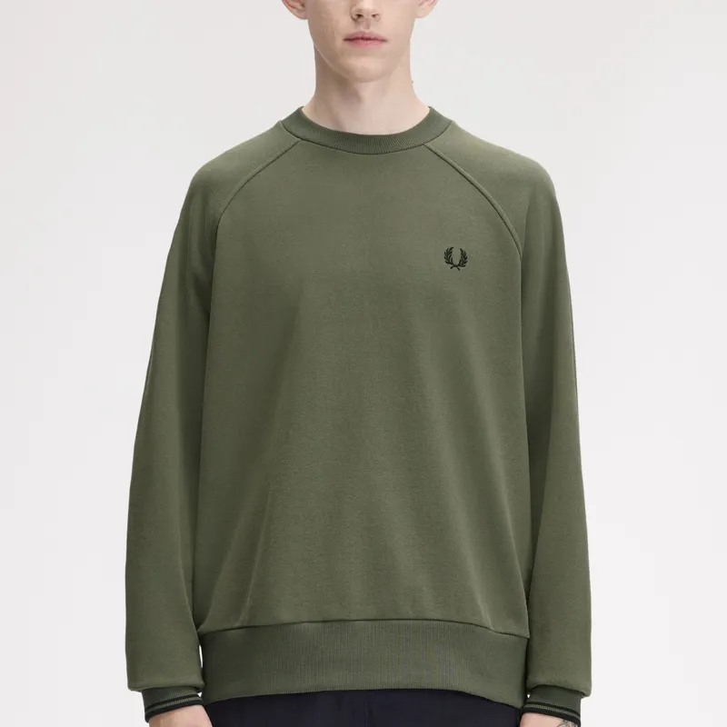 Fred Perry Tipped Crewneck Sweatshirt - Laurel Wreath Green-6