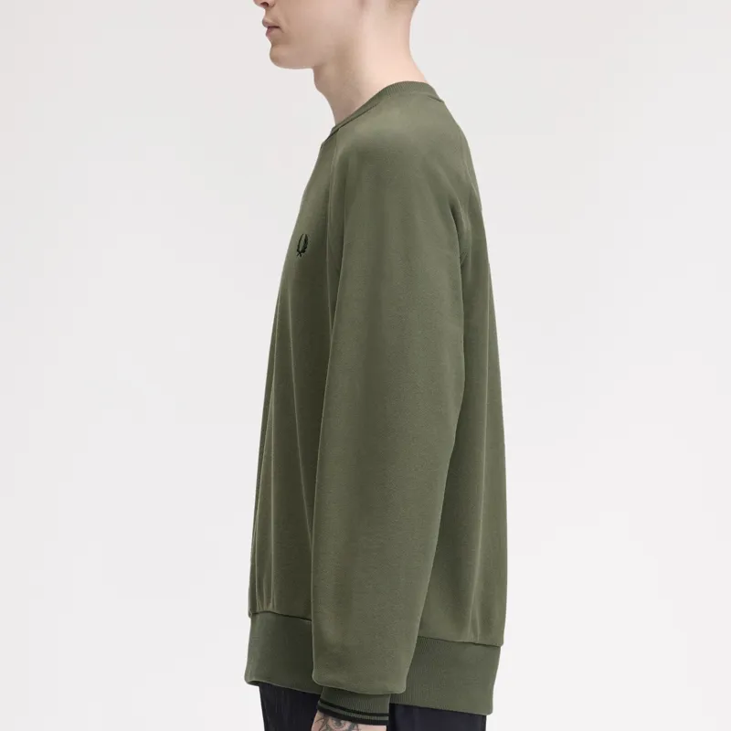 Fred Perry Tipped Crewneck Sweatshirt - Laurel Wreath Green-7