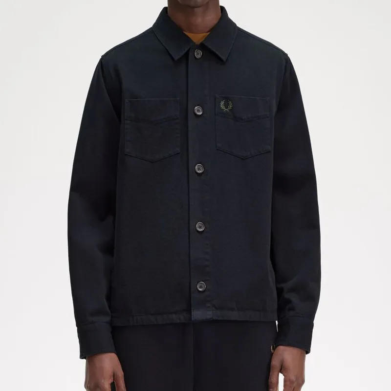 Fred Perry Twill Overshirt - Black-3