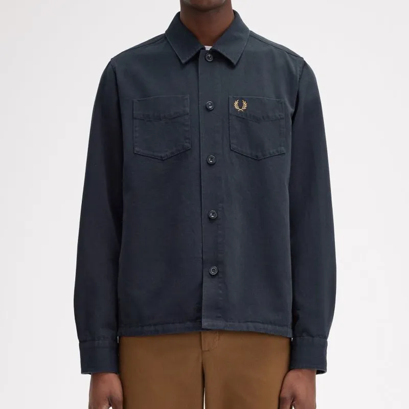 Fred Perry Twill Overshirt - Navy-2