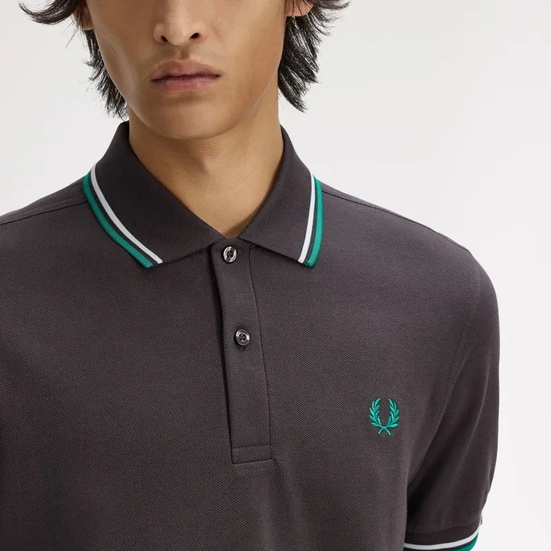 Fred Perry Twin Tipped Polo Shirt M3600 - Anchor Grey/Light Ice/Sport Green-7