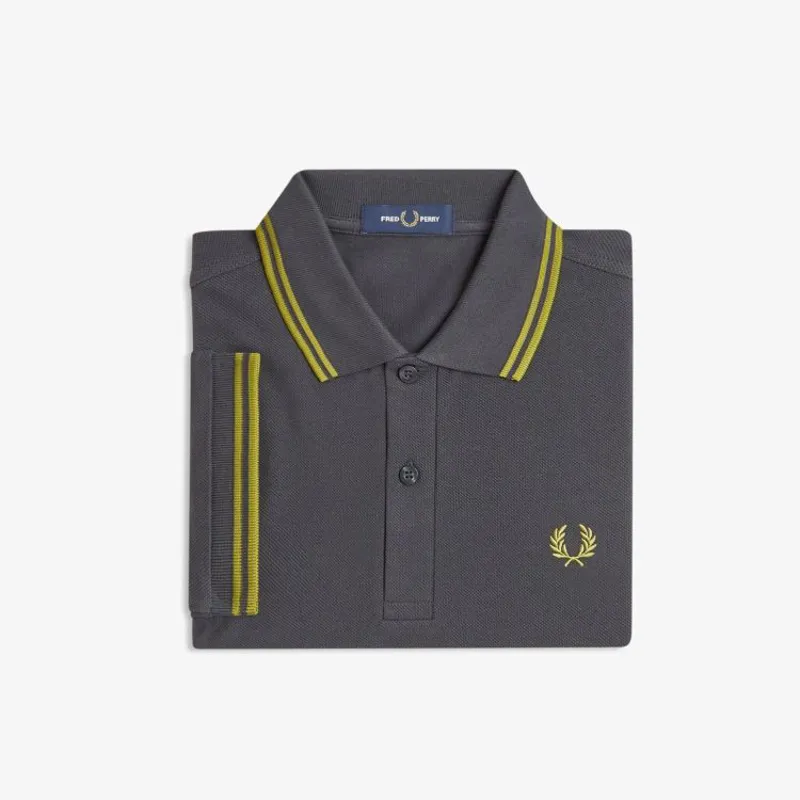 Fred Perry Twin Tipped Polo Shirt M3600 - Anchor Grey/Tennis Ball Yellow-2
