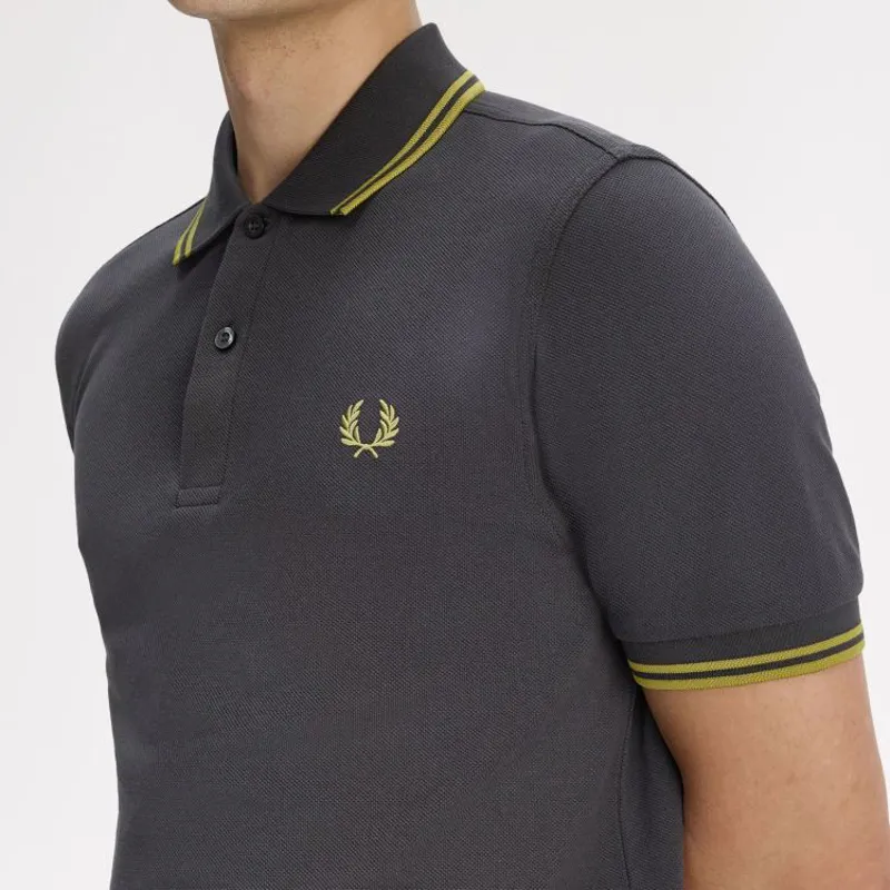Fred Perry Twin Tipped Polo Shirt M3600 - Anchor Grey/Tennis Ball Yellow-3