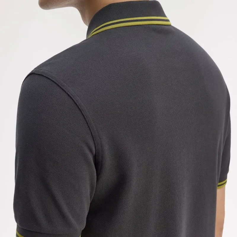 Fred Perry Twin Tipped Polo Shirt M3600 - Anchor Grey/Tennis Ball Yellow-4