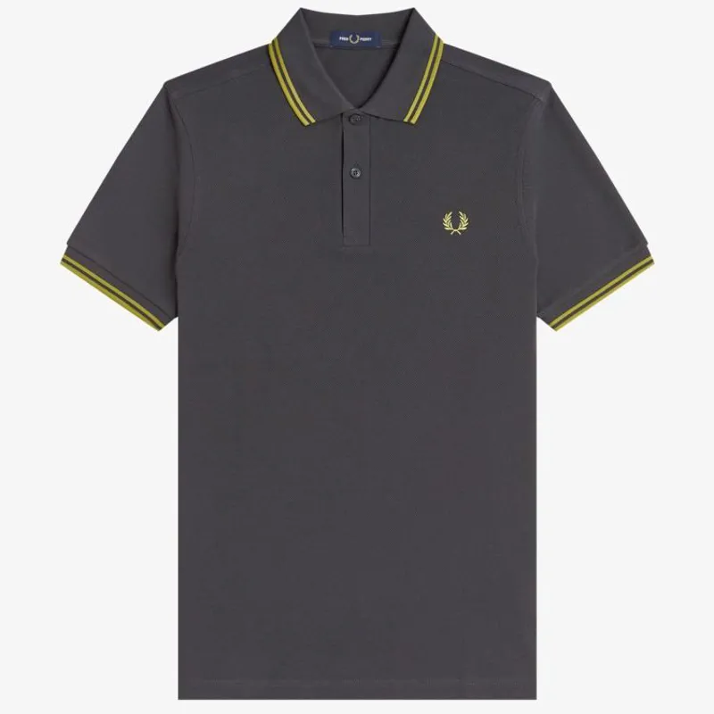 Fred Perry Twin Tipped Polo Shirt M3600 - Anchor Grey/Tennis Ball Yellow