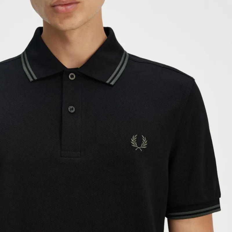 Fred Perry Twin Tipped Polo Shirt M3600 - Black/Court Green-3