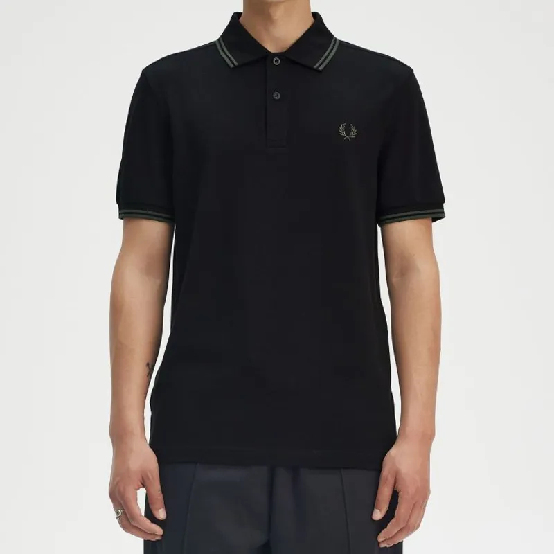 Fred Perry Twin Tipped Polo Shirt M3600 - Black/Court Green-2