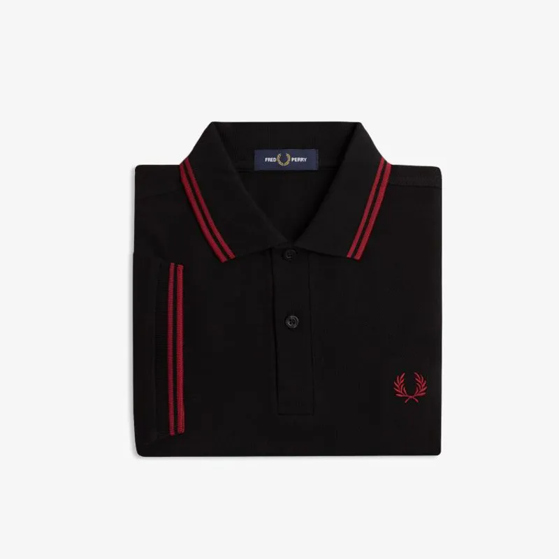Fred Perry Twin Tipped Polo Shirt M3600 - Black/Burnt Red-2