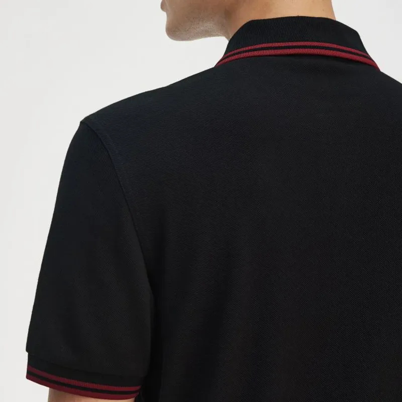 Fred Perry Twin Tipped Polo Shirt M3600 - Black/Burnt Red-3