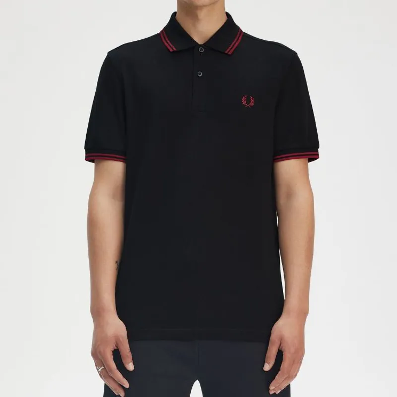 Fred Perry Twin Tipped Polo Shirt M3600 - Black/Burnt Red-4