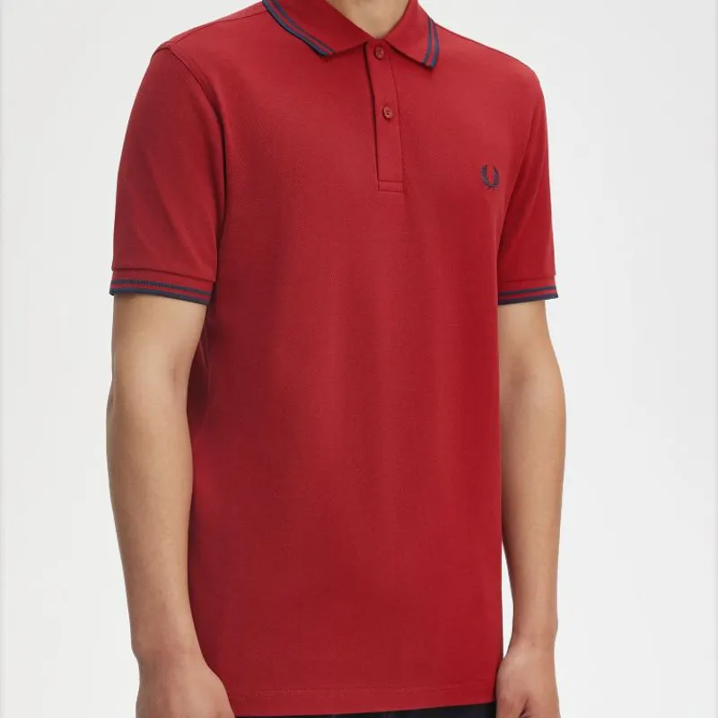 Fred Perry Twin Tipped Polo Shirt M3600 - Burnt Red/Navy/Navy-3
