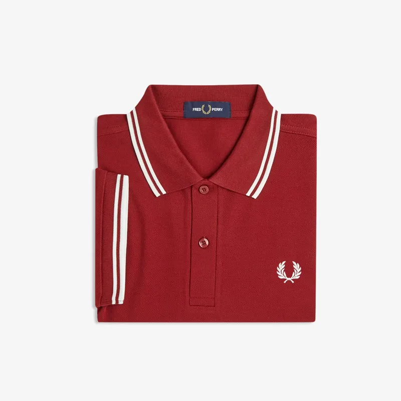 Fred Perry Twin Tipped Polo Shirt M3600 - Burnt Red/Snow White-2