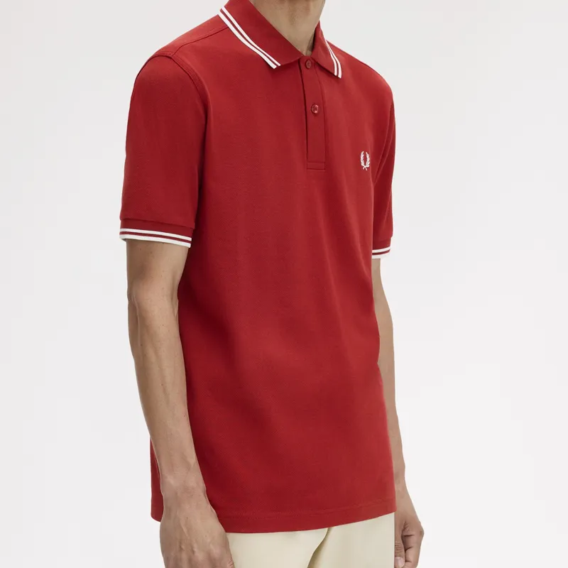 Fred Perry Twin Tipped Polo Shirt M3600 - Burnt Red/Snow White-3