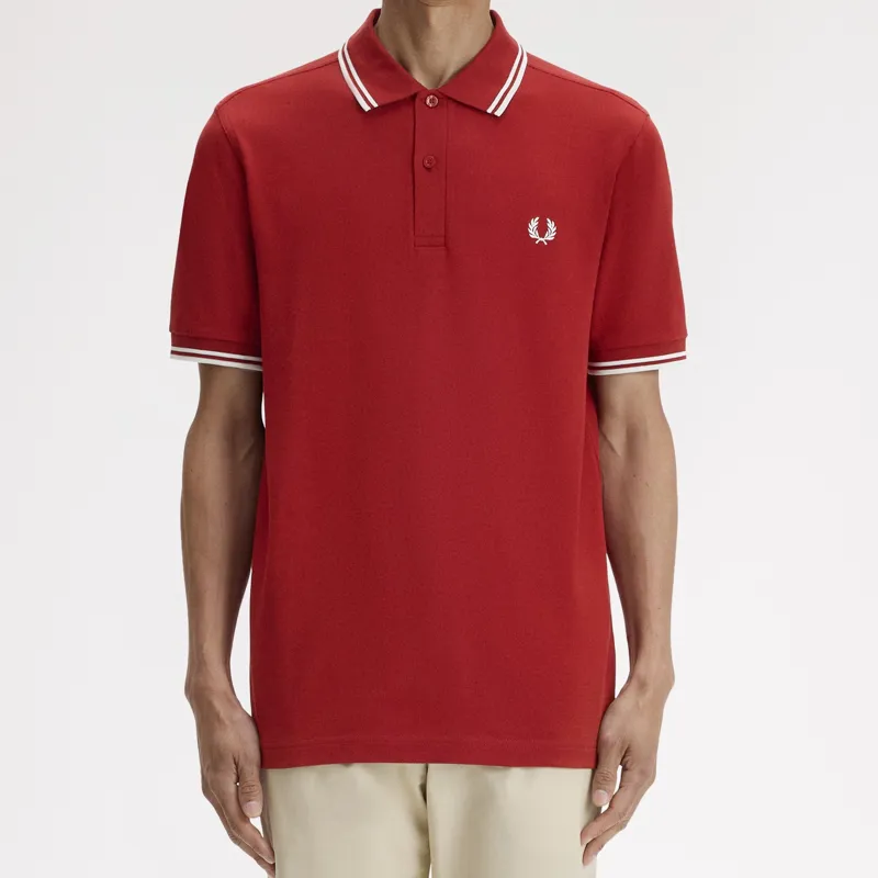 Fred Perry Twin Tipped Polo Shirt M3600 - Burnt Red/Snow White-4