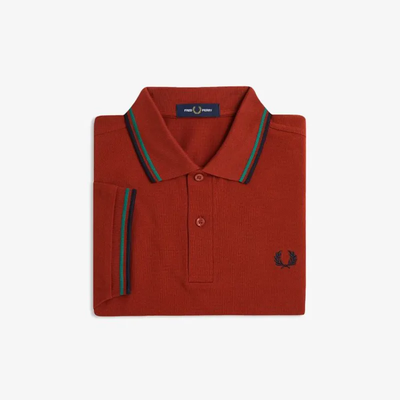 Fred Perry Twin Tipped Polo Shirt M3600 - Burnt Red/Sport Green/Navy-2