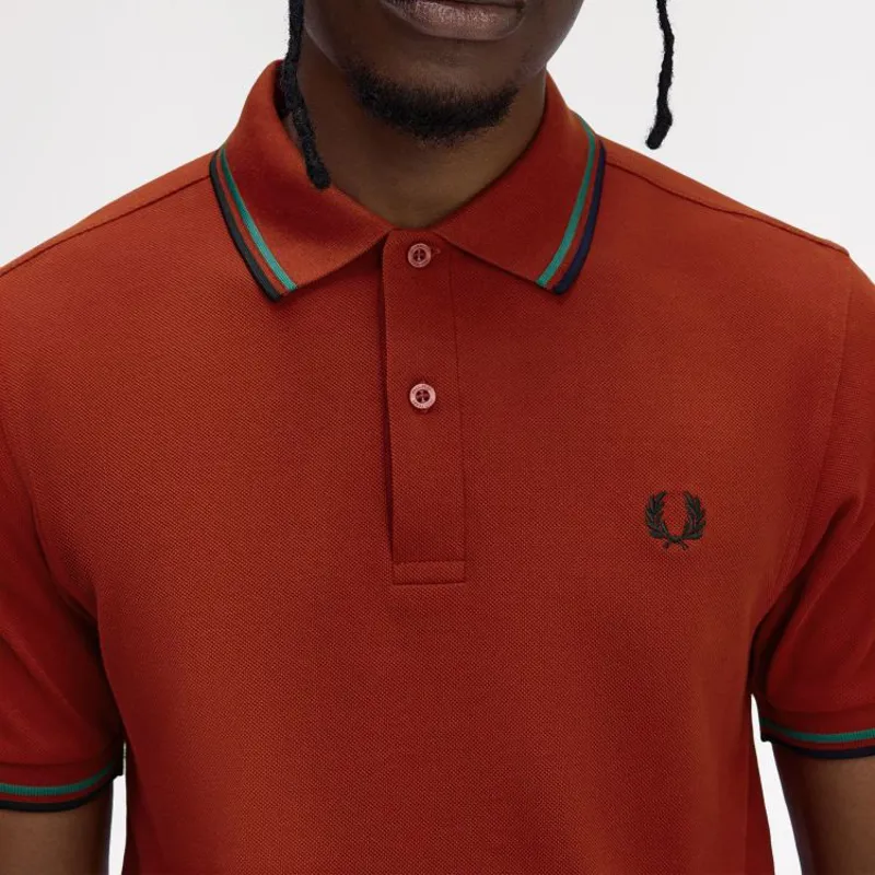 Fred Perry Twin Tipped Polo Shirt M3600 - Burnt Red/Sport Green/Navy-3