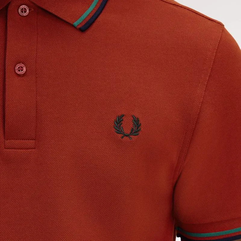 Fred Perry Twin Tipped Polo Shirt M3600 - Burnt Red/Sport Green/Navy-4