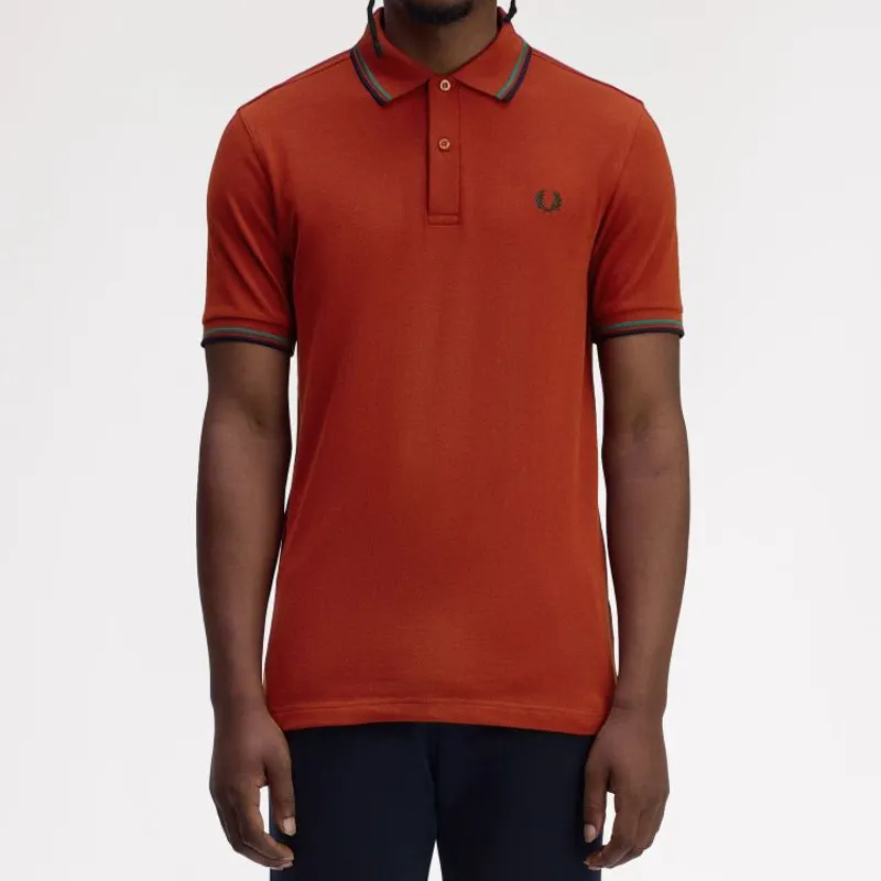 Fred Perry Twin Tipped Polo Shirt M3600 - Burnt Red/Sport Green/Navy-6