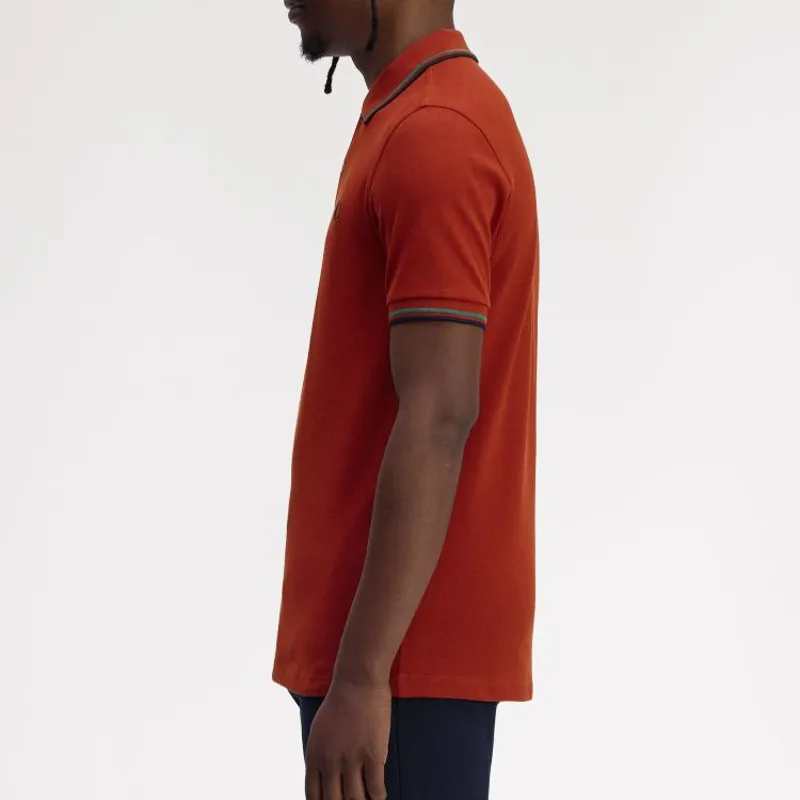 Fred Perry Twin Tipped Polo Shirt M3600 - Burnt Red/Sport Green/Navy-7