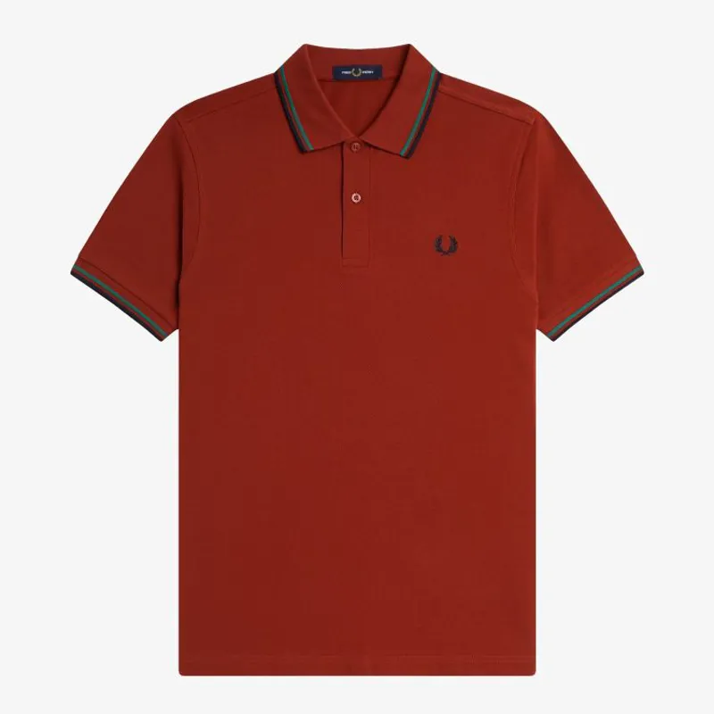 Fred Perry Twin Tipped Polo Shirt M3600 - Burnt Red/Sport Green/Navy