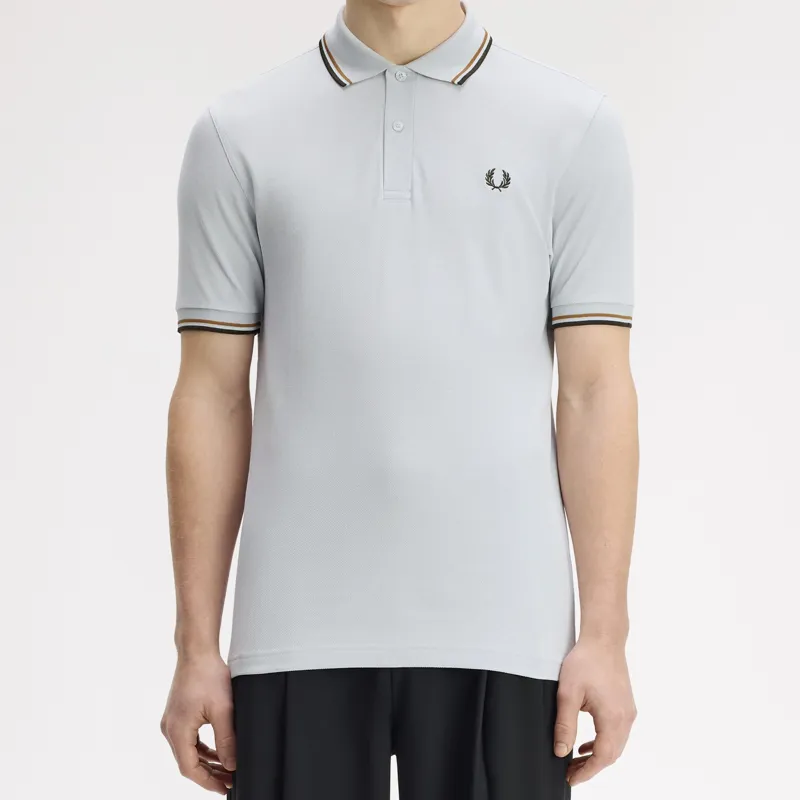 Fred Perry Twin Tipped Polo Shirt M3600 - Dusky Blue/Dark Caramel/Night Green-3