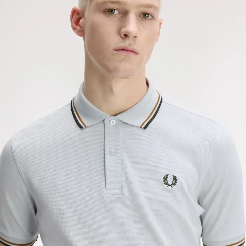 Fred Perry Twin Tipped Polo Shirt M3600 - Dusky Blue/Dark Caramel/Night Green-4