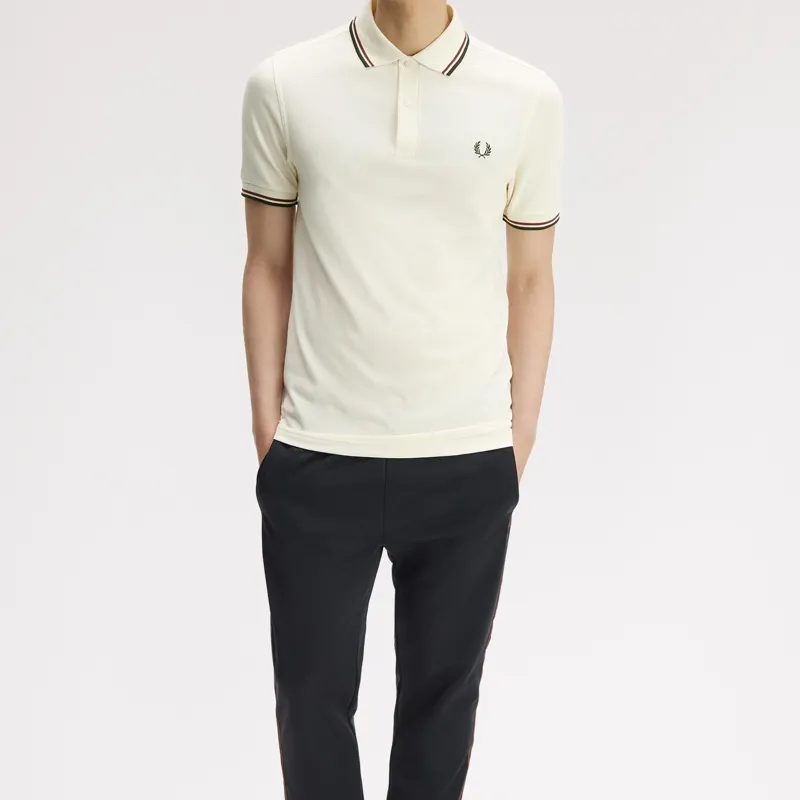 Fred Perry Twin Tipped Polo Shirt M3600 - Ecru/Brandy/Night Green-3