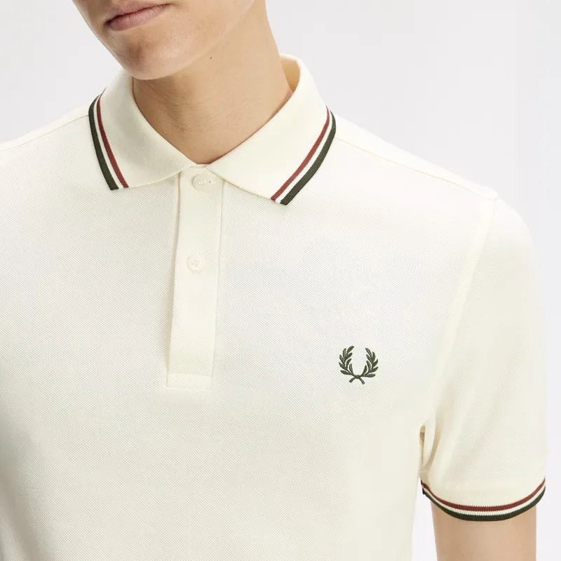 Fred Perry Twin Tipped Polo Shirt M3600 - Ecru/Brandy/Night Green-4