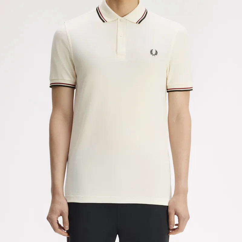 Fred Perry Twin Tipped Polo Shirt M3600 - Ecru/Brandy/Night Green-6