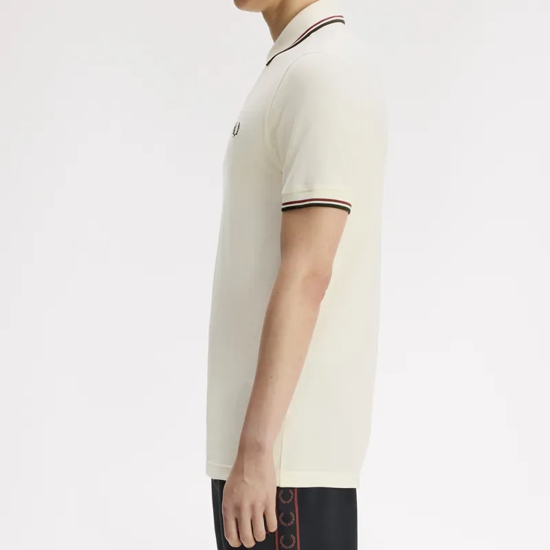 Fred Perry Twin Tipped Polo Shirt M3600 - Ecru/Brandy/Night Green-7
