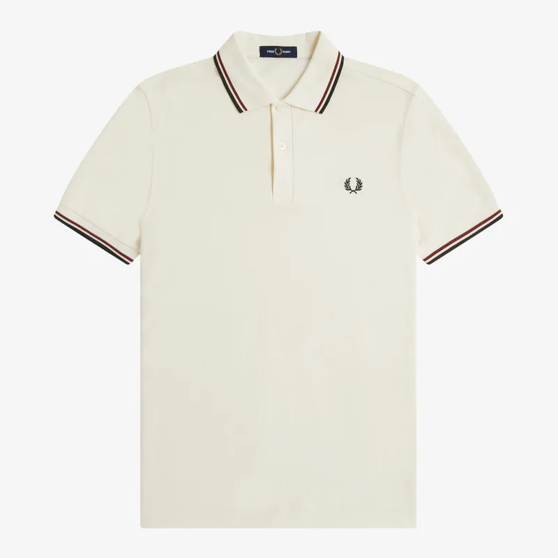Fred Perry Twin Tipped Polo Shirt M3600 - Ecru/Brandy/Night Green