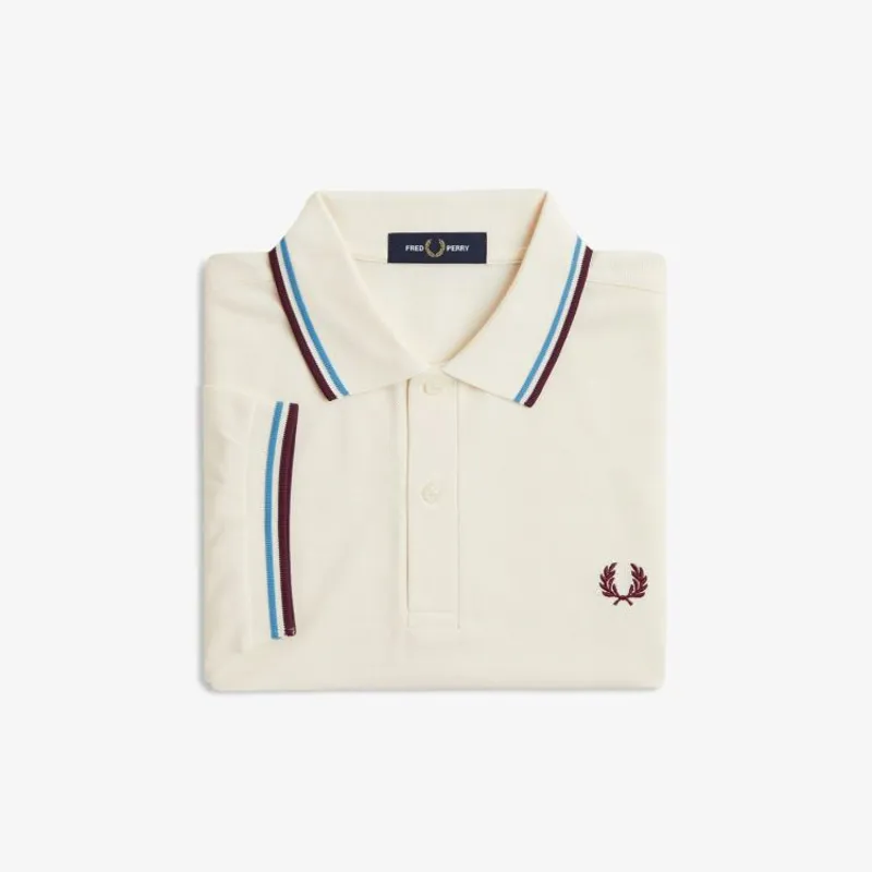 Fred Perry Twin Tipped Polo Shirt M3600 - Ecru/Court Blue/Oxblood-2