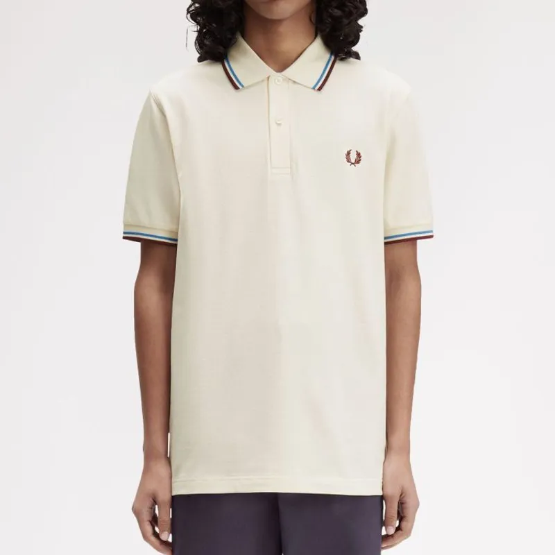 Fred Perry Twin Tipped Polo Shirt M3600 - Ecru/Court Blue/Oxblood-3