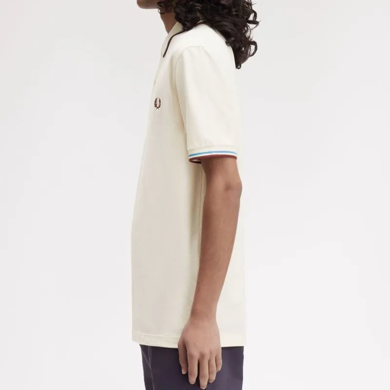 Fred Perry Twin Tipped Polo Shirt M3600 - Ecru/Court Blue/Oxblood-4