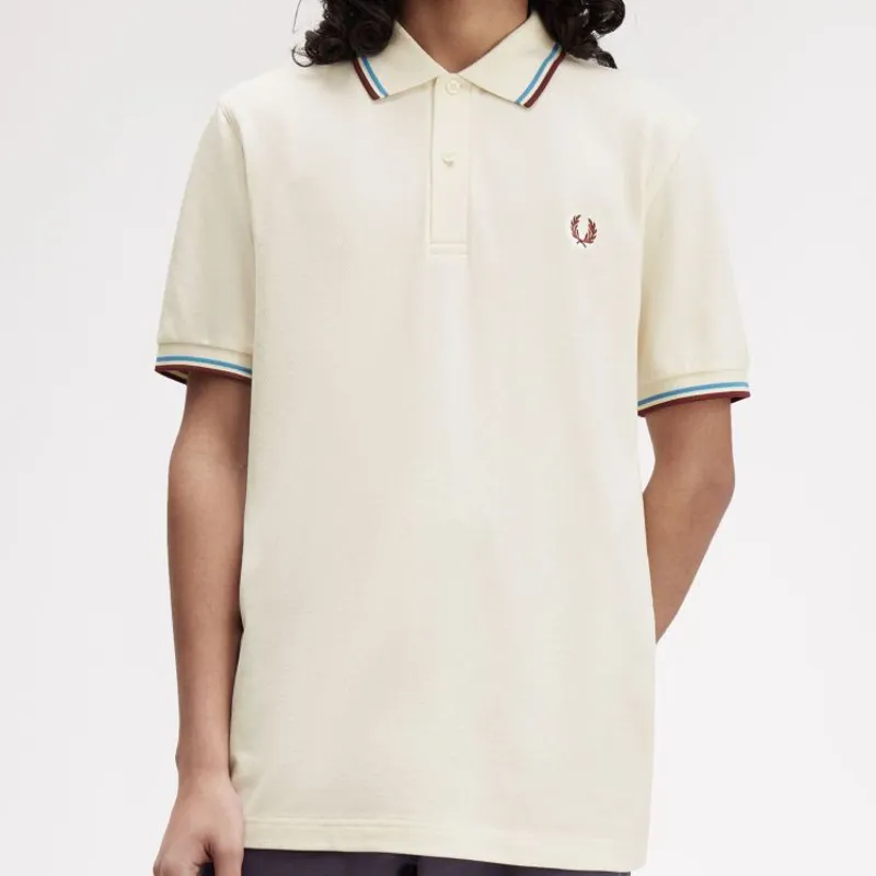 Fred Perry Twin Tipped Polo Shirt M3600 - Ecru/Court Blue/Oxblood-5