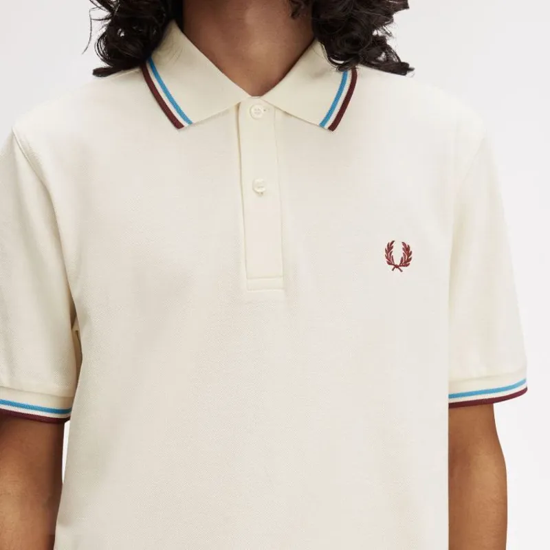 Fred Perry Twin Tipped Polo Shirt M3600 - Ecru/Court Blue/Oxblood-6