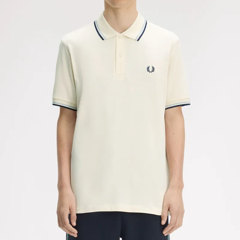 Fred Perry Twin Tipped Polo Shirt M3600 - Ecru/Dusky Blue/French Navy-3