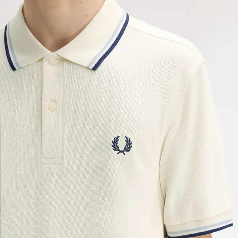Fred Perry Twin Tipped Polo Shirt M3600 - Ecru/Dusky Blue/French Navy-6