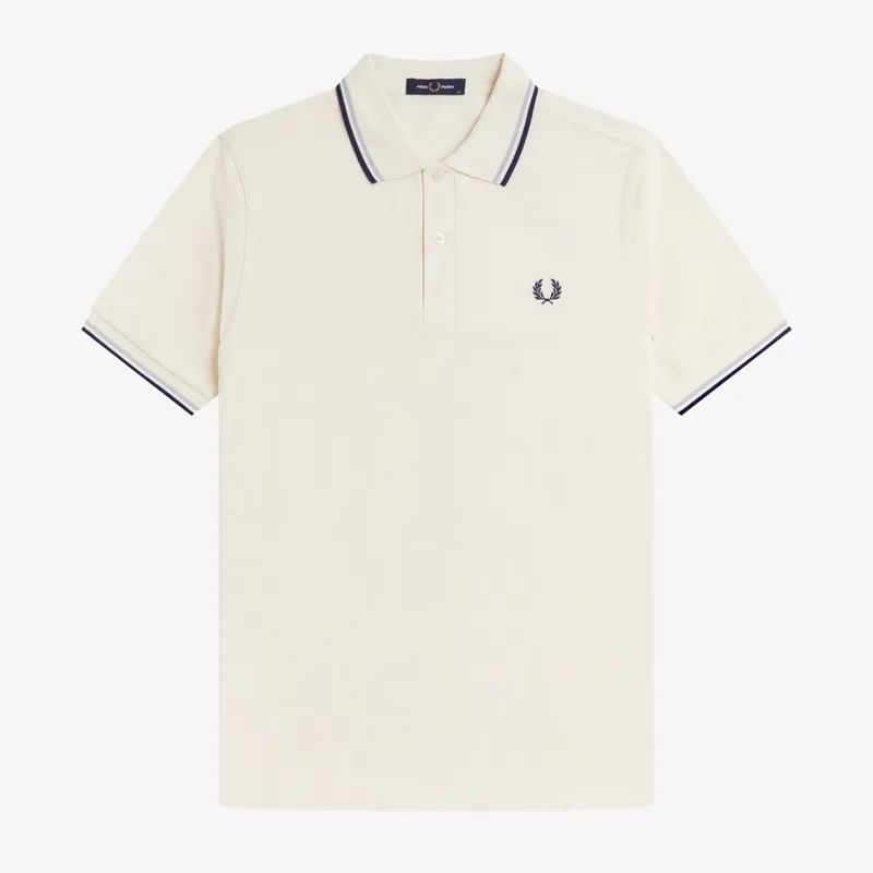 Fred Perry Twin Tipped Polo Shirt M3600 - Ecru/Dusky Blue/French Navy