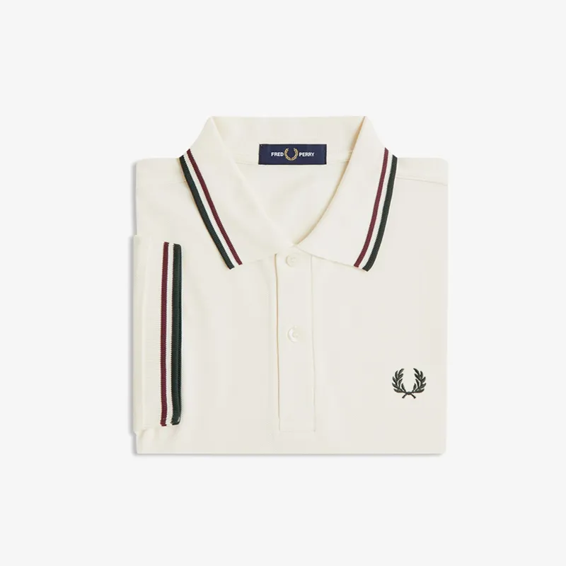 Fred Perry Twin Tipped Polo Shirt M3600 - Ecru/Oxblood/Grassroots-2