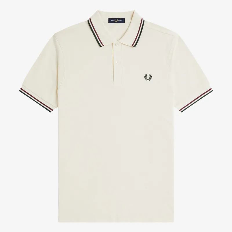 Fred Perry Twin Tipped Polo Shirt M3600 - Ecru/Oxblood/Grassroots