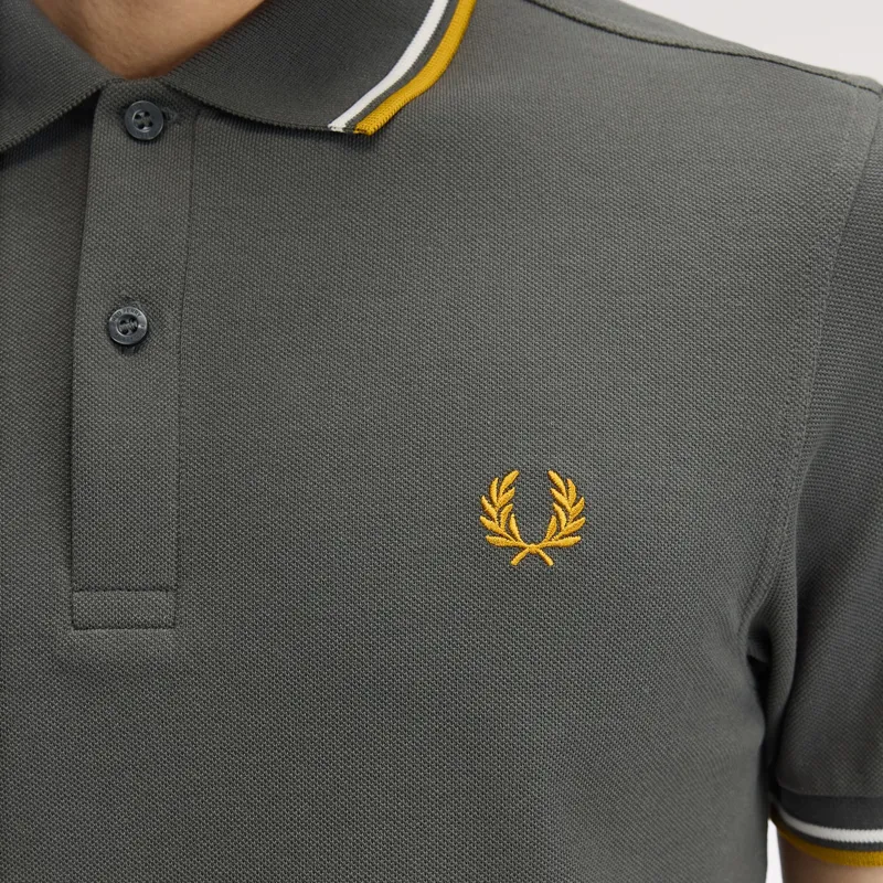 Fred Perry Twin Tipped Polo Shirt M3600 - Field Green/Ecru/Golden-5