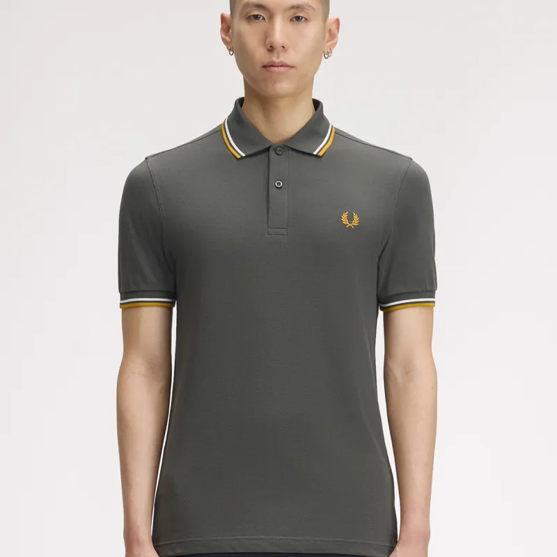 Fred Perry Twin Tipped Polo Shirt M3600 - Field Green/Ecru/Golden-6